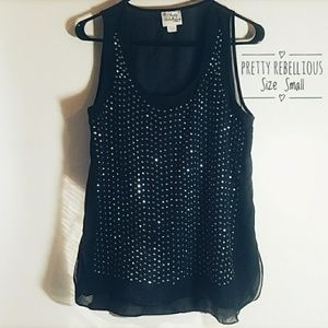 Pretty Rebellious Sheer Black Top with Bling Small